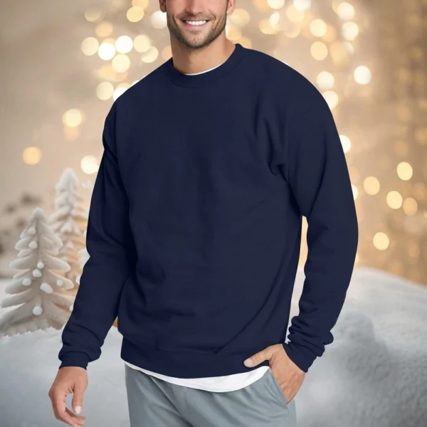 Men's Casual Fashion Comfortable Solid Color Round Neck Pullover Sweatshirt - Image 13
