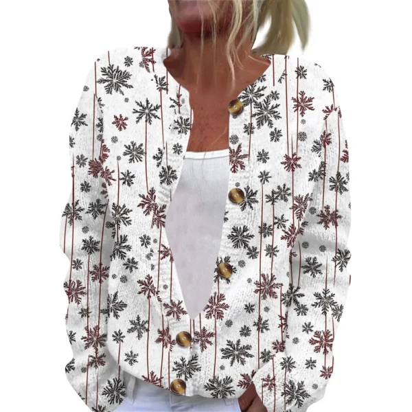 Women's Fashion Christmas Printed Long Sleeve Knitted Cardigan Button Down - Image 29