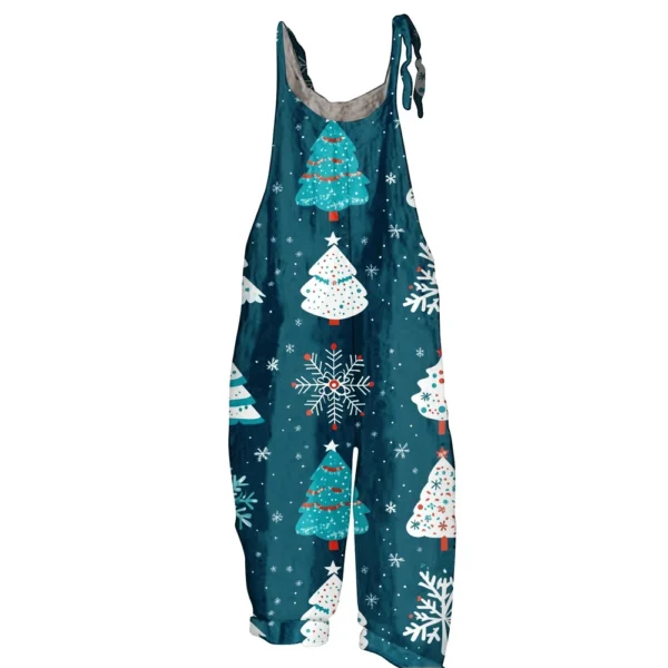 Women's Shoulder Strap Print Christmas Loose Vintage Jumpsuit Casual - Image 7
