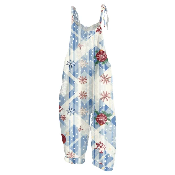 Women's Shoulder Strap Vintage Loose Print Casual Jumpsuit Christmas - Image 12
