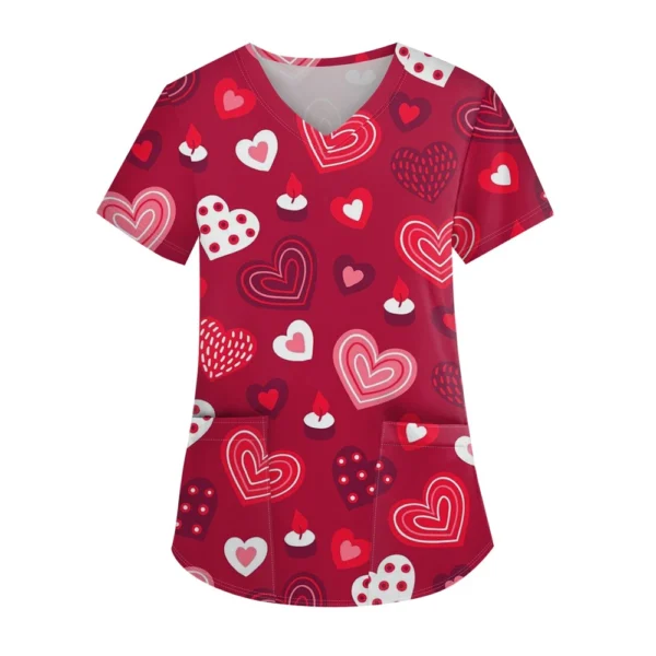 Women's Fashion V-neck Short Sleeve Workwear With Pockets Printed Tops - Image 23