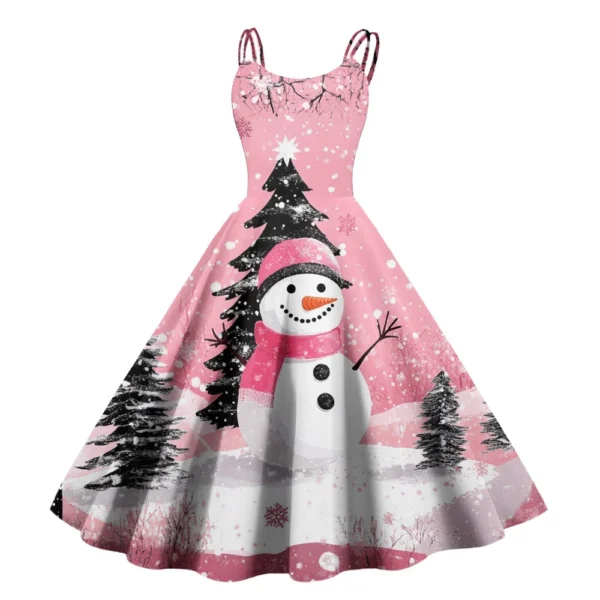 Women's Casual Fashion Christmas Print Sexy Off Shoulder Punk Retro Dress Retro - Image 28