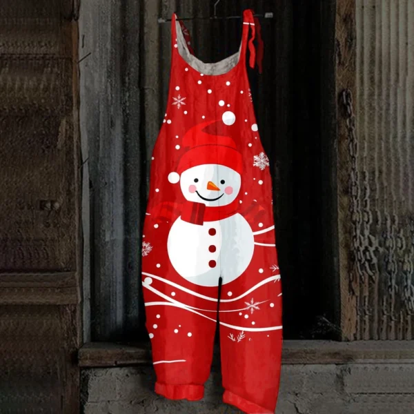 Women's Shoulder Strap Vintage Casual Print Christmas Jumpsuit Loose - Image 25