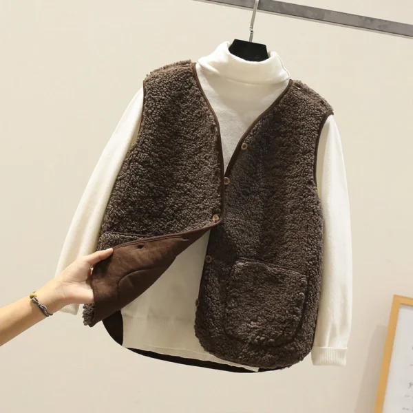 Women's Fashion Casual Loose Lamb Wool Female Short   Winter  Vest - Image 19