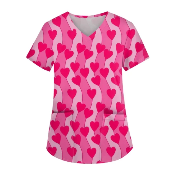 Women's Fashion V-neck Short Sleeve Workwear With Pockets Printed Tops - Image 17