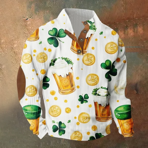 Knit Printed 3 Button - Corduroy Men's Standing Collar Pocket Sweatshirt - Image 22