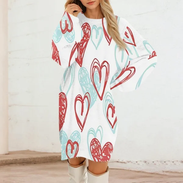 Women's Round Neck Casual Long Sleeve Valentine's Day Plush Gradient Plaid - Image 34