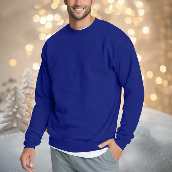 Men's Casual Fashion Comfortable Solid Color Round Neck Pullover Sweatshirt - Image 22