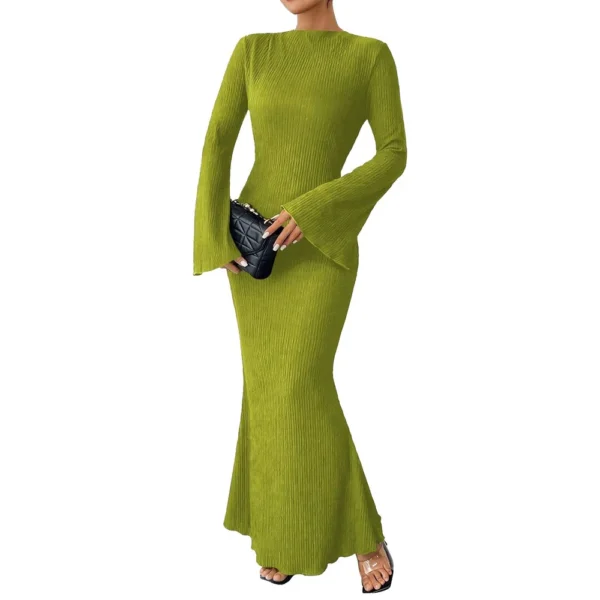 Women's Fall Dresses 2024 Maxi Dresses Solid Flare Sleeve Dress Bodycon Dresses - Image 4