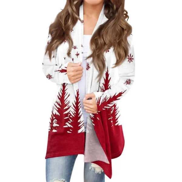 Women's Printed Cardigan Christmas Jacket Fashion Casual Medium Length Coat - Image 7