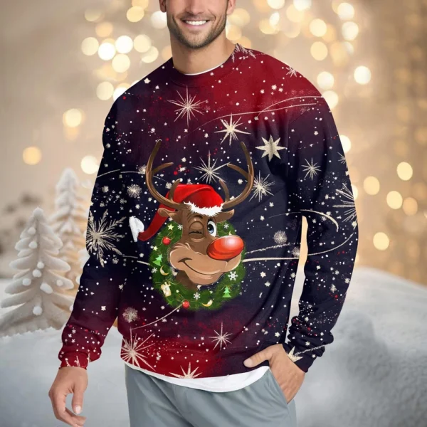 Men's Casual Fashion Comfortable Christmas Printed Round Neck Pullover - Image 13
