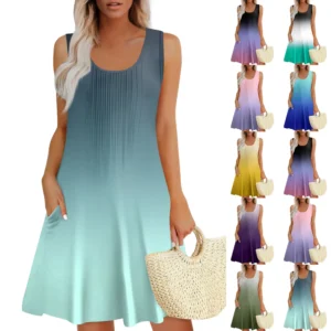 Womens Summer Dresses Loose  Sleeveless Sundresses Dress With Pockets