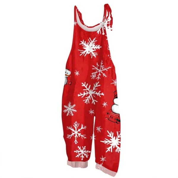 Women's Vintage Shoulder Strap Loose Print Christmas Jumpsuit Casual - Image 32