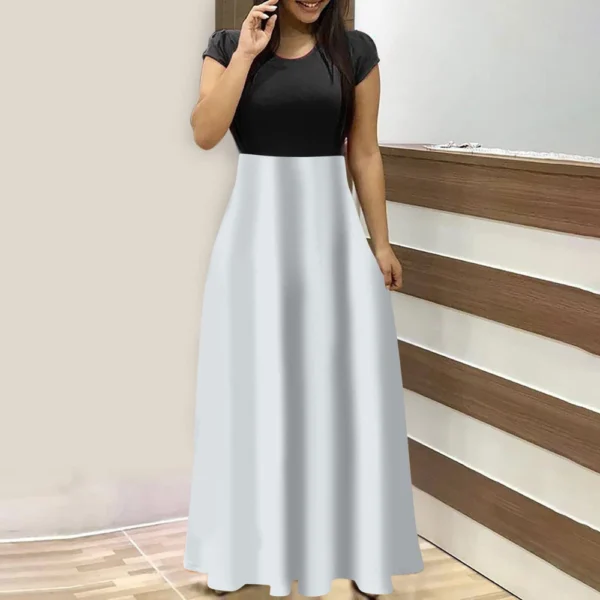 Women's Fashion Casual Loose Printed Round Neck Short Sleeve Long Dresses - Image 16