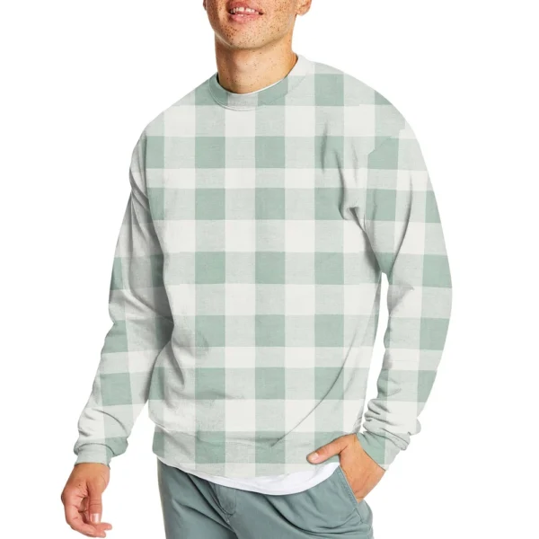 Men's Casual Fashion Comfortable Plaid Round Neck Pullover Sweatshirt Sweatshirt - Image 7