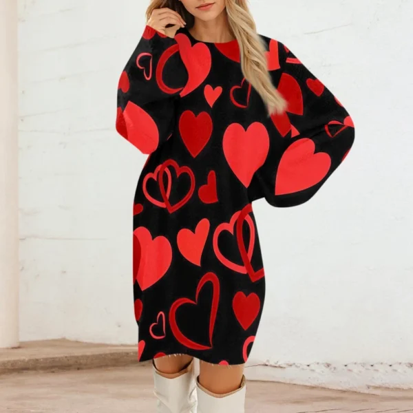 Women's Round Neck Casual Long Sleeve Valentine's Day Plush Gradient Plaid - Image 13