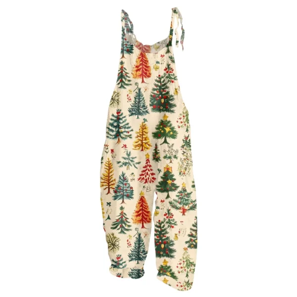 Women's Shoulder Strap Vintage Loose Print Casual Jumpsuit Christmas - Image 17