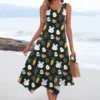 Women's Casual Fashion Round Neck Sleeveless Print Irregular Hem Midi Dress - Image 16
