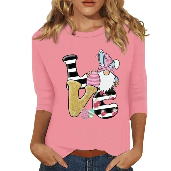 Women's Tops Fashion Plus Size Easter Basic Casual 3/4 Sleeve Printed Pullover - Image 50