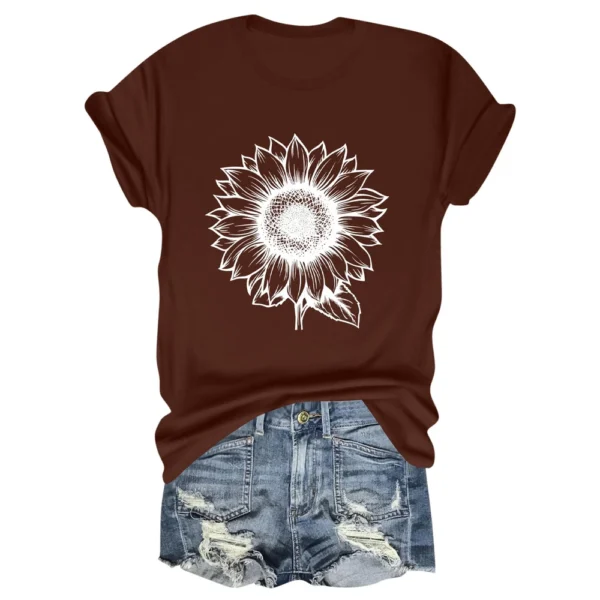 Women's Daily Short Sleeved Fashion Casual Printed Loose Round Neck T-Shirt - Image 3
