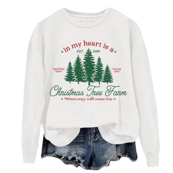Women's Sweatshirt Sports Christmas Print Pullover Sweatshirt Round Neck Long - Image 39