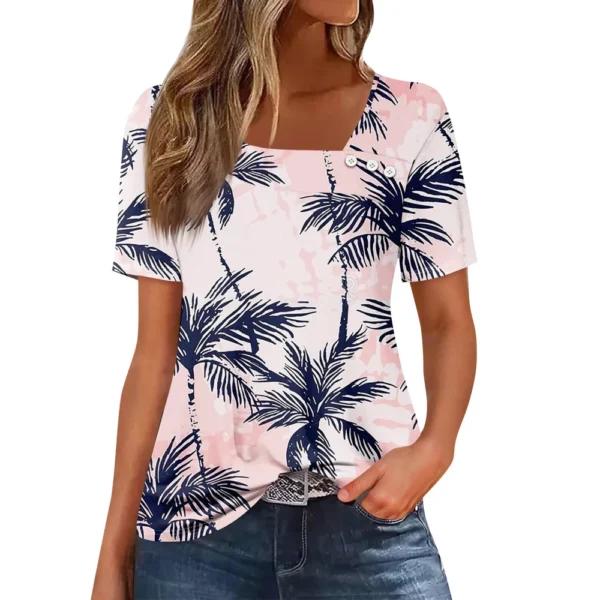 Women's Printed Casual Fashion Loose Daily Short Sleeved Round Neck T-Shirt - Image 2