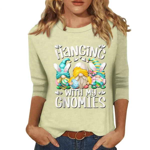 Women's Plus Size Tops Easter Fashion 3/4 Sleeve Casual Basic Printed Pullover - Image 54