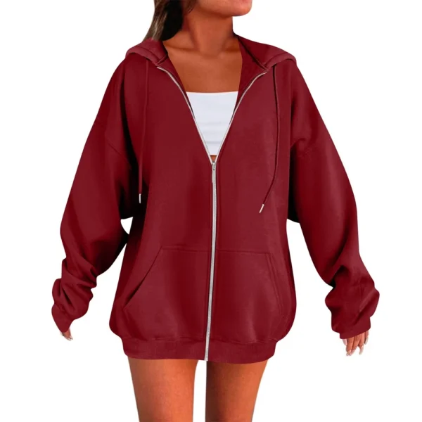 Women's Solid Color Zipper Sweatshirt Tops Daily Casual Jacket - Image 28