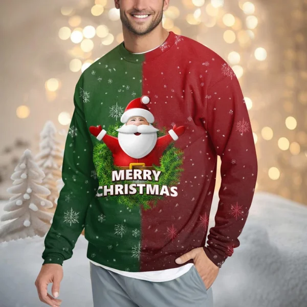 Men's Casual Fashion Comfortable Christmas Printed Round Neck Pullover - Image 40