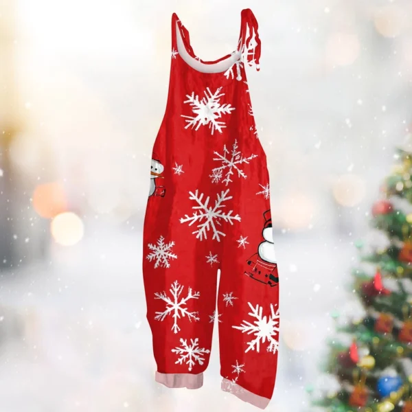 Women's Vintage Shoulder Strap Loose Print Christmas Jumpsuit Casual - Image 31
