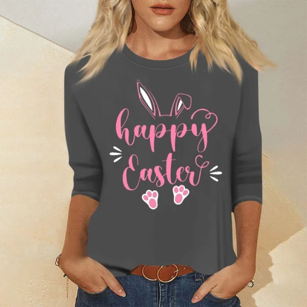 Women's Tops Basic Casual Printed 3/4 Sleeve Plus Size Easter Fashion Pullover - Image 16