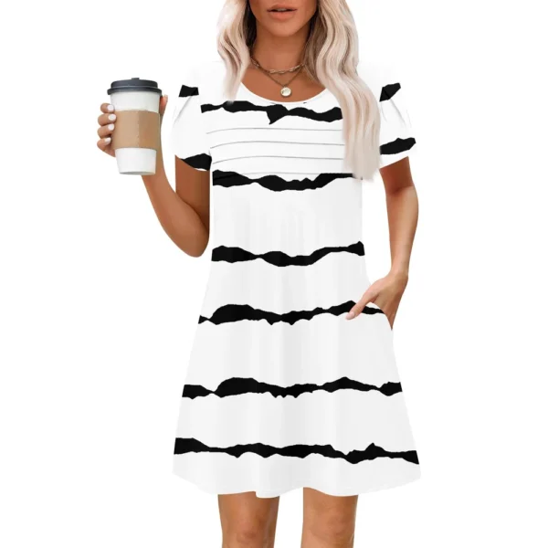 Women's Summer Casual Petal Slim Stripe Pleated Solid Color Dresses - Image 31
