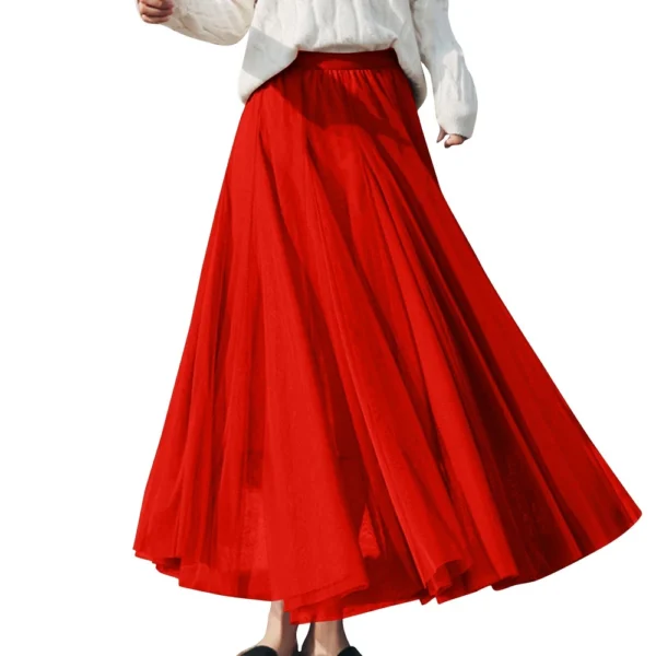 Women's Solid Color Mesh Skirt With Elastic Band Large Swing Mid Length Skirt - Image 2