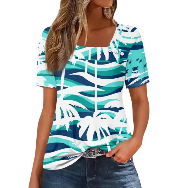 Women's Printed Casual Fashion Loose Daily Short Sleeved Round Neck T-Shirt - Image 4