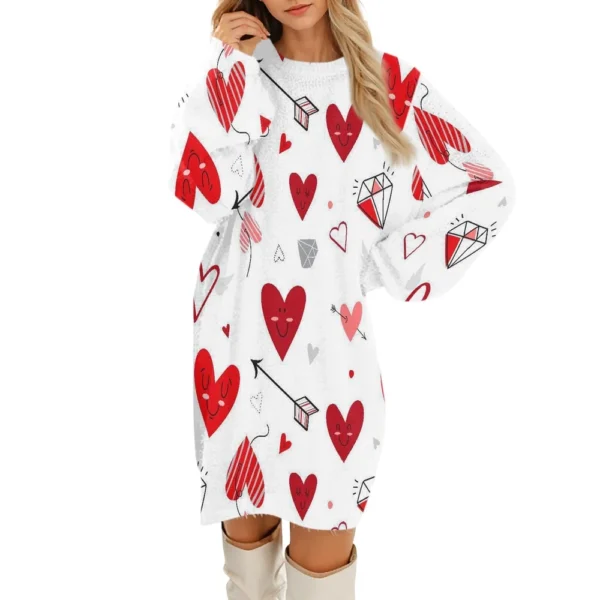 Women's Round Neck Casual Long Sleeve Valentine's Day Plush Gradient Plaid - Image 8