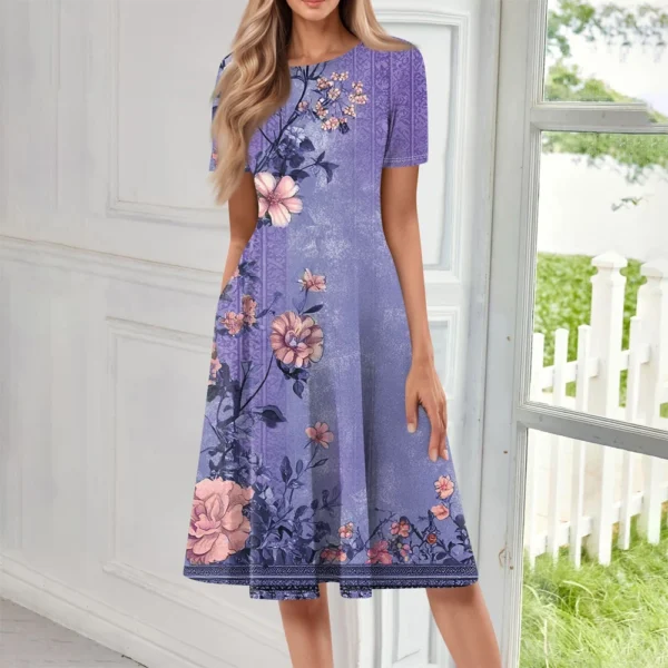 Women's Loose Casual And Fashionable Round Neck Short Sleeved Printed Mid - Image 13