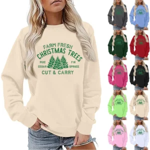 Women's Sweatshirt Sports Christmas Print Pullover Sweatshirt Round Neck Long