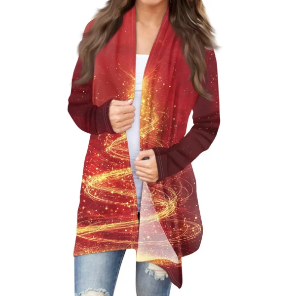 Women's Printed Casual Medium Length Jacket Fashion Christmas Cardigan Coat - Image 34