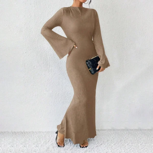 Women's Fall Dresses 2024 Maxi Dresses Solid Flare Sleeve Dress Bodycon Dresses - Image 12