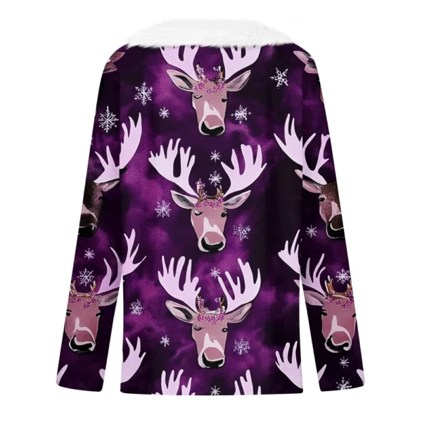 Women's Long Sleeve Christmas Printed Party Plush Neck Wide Casual V-Neck Top - Image 12