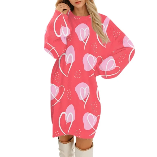 Women's Round Neck Casual Long Sleeve Valentine's Day Plush Gradient Plaid - Image 2