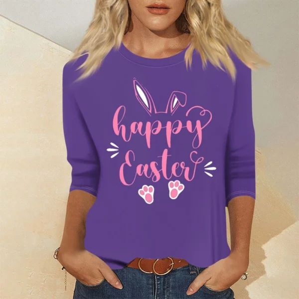 Women's Tops Basic Casual Printed 3/4 Sleeve Plus Size Easter Fashion Pullover - Image 25