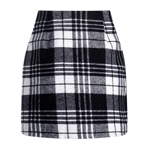 Womens High Waist Plaid Skirt Bodycon Pencil Wool Mini Skirts - Image 25
