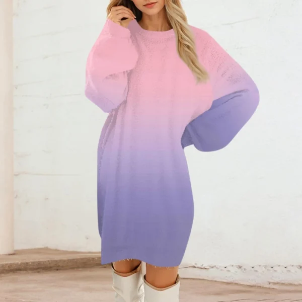 Women's Round Neck Casual Long Sleeve Plush Dresses - Image 37