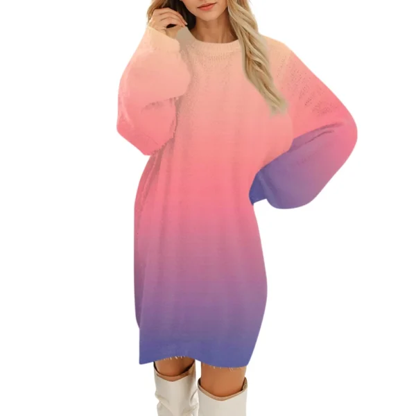 Women's Round Neck Casual Long Sleeve Plush Dresses - Image 50