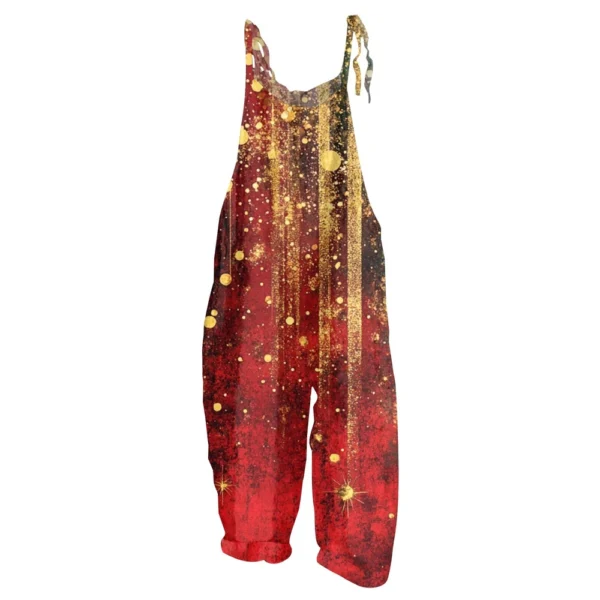 Women's Shoulder Strap Vintage Loose Print Casual Jumpsuit Christmas - Image 9