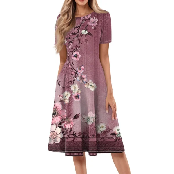 Women's Loose Casual And Fashionable Round Neck Short Sleeved Printed Mid - Image 38