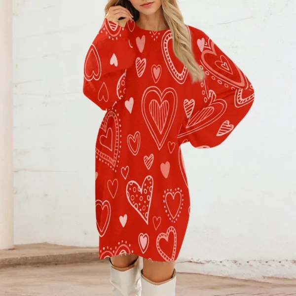 Women's Round Neck Casual Long Sleeve Valentine's Day Plush Gradient Plaid - Image 16