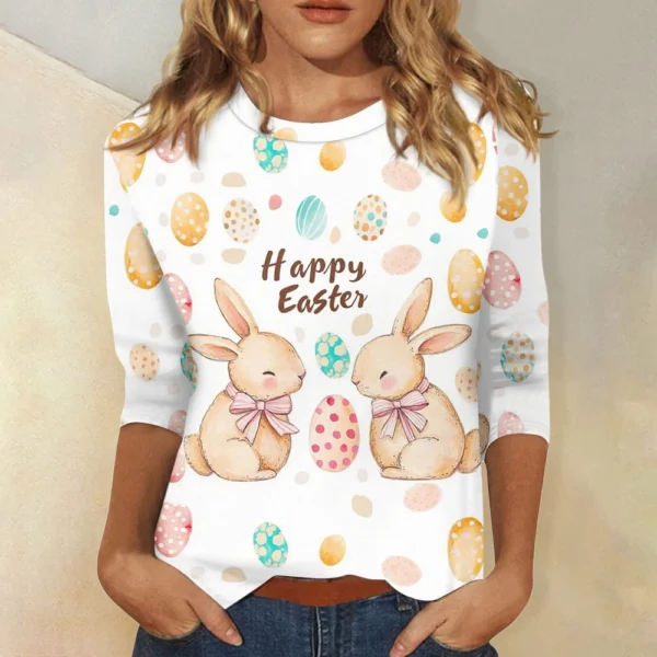 Women's Printed Basic Easter Fashion Tops Casual Plus Size 3/4 Sleeve Pullover - Image 19
