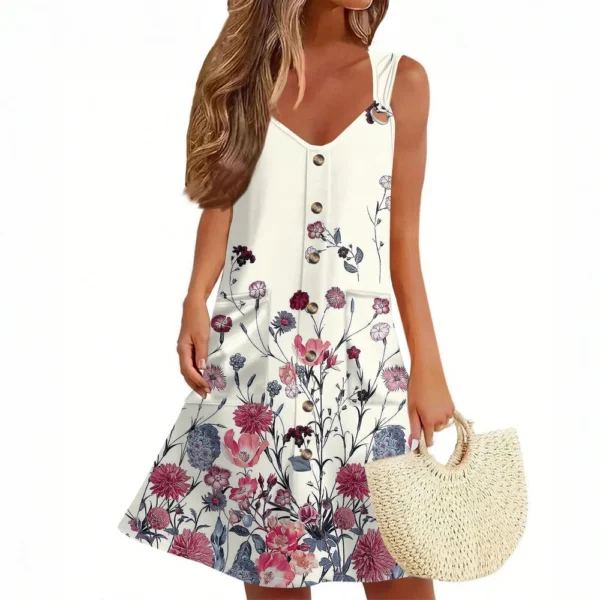 Women's Summer Dress With Pocket Sleeveless Floral Print Sundress - Image 67